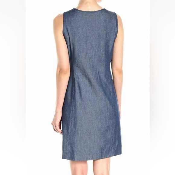 Nine West Chambray Denim Sleeveless Sheath Mini Dress Denim Silver Zip Front - Picture 2 of 13